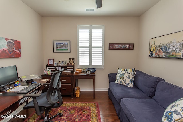 office area with dark hardwood / wood-style flooring