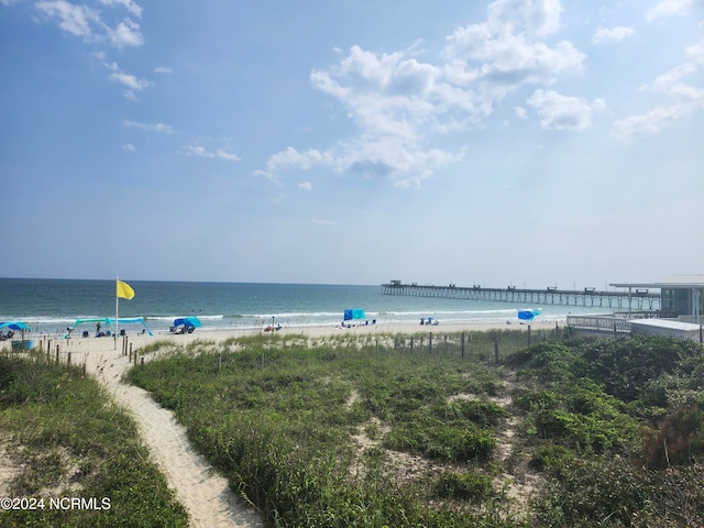 property view of water featuring a view of the beach