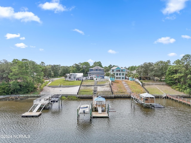 dock area with a water view