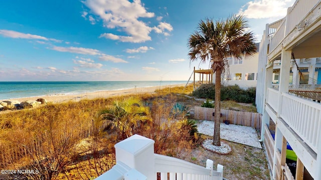 property view of water featuring a view of the beach