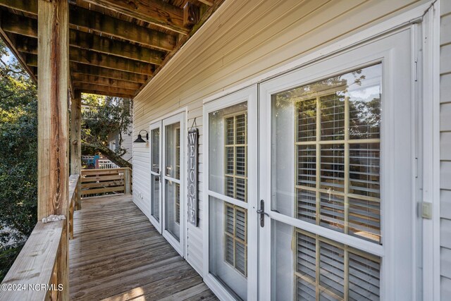 wooden terrace with french doors