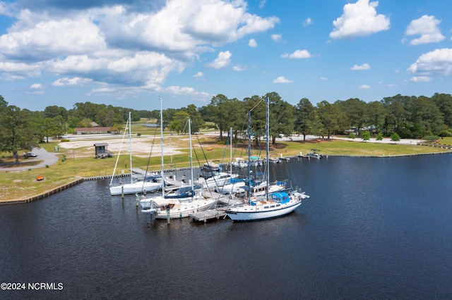 property view of water featuring a dock