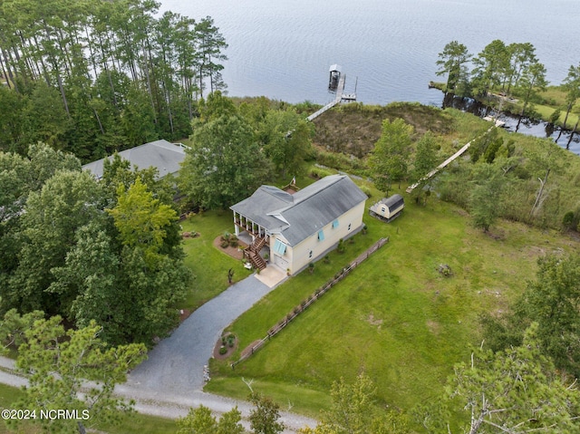 aerial view with a water view