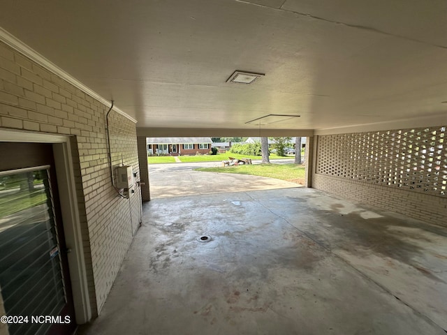 garage featuring a yard