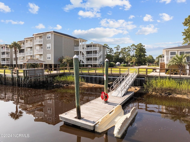 dock area featuring a water view