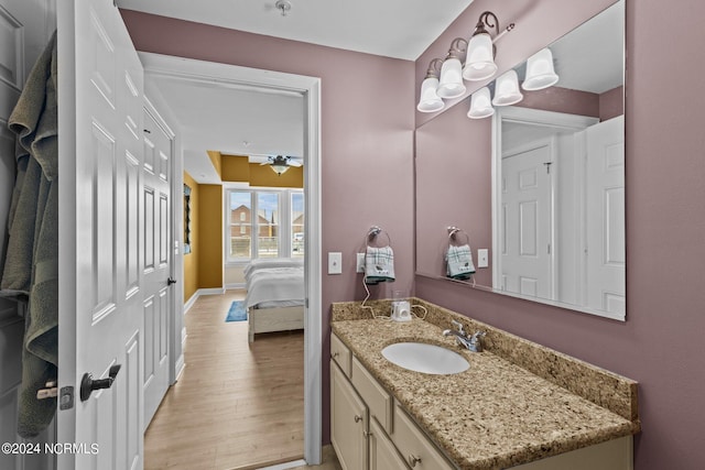 bathroom with baseboards, wood finished floors, and vanity