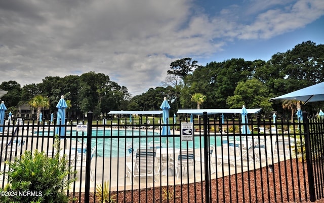 view of swimming pool with fence