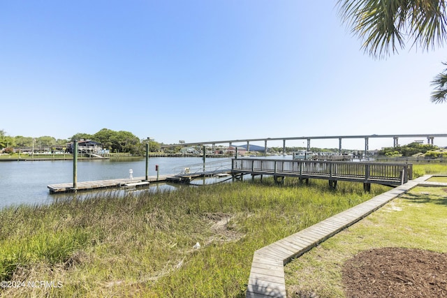 dock area with a water view