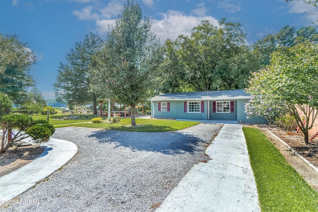 ranch-style home with a front lawn