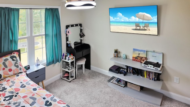 home theater featuring lofted ceiling and light colored carpet