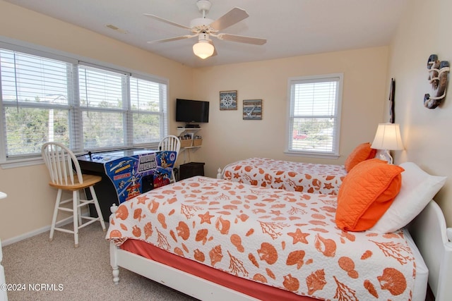 bedroom featuring carpet and ceiling fan