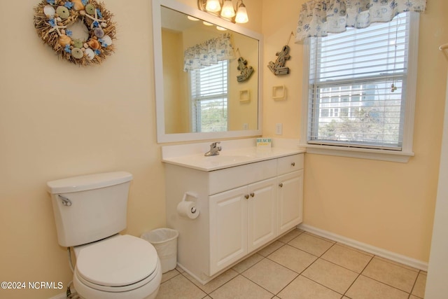 bathroom with tile patterned flooring, toilet, and vanity