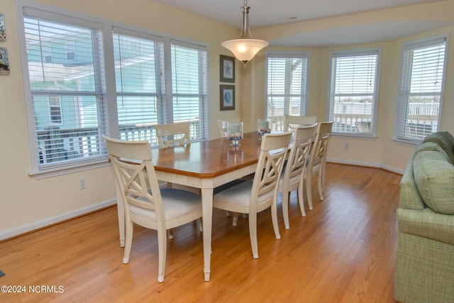 dining space with light hardwood / wood-style flooring