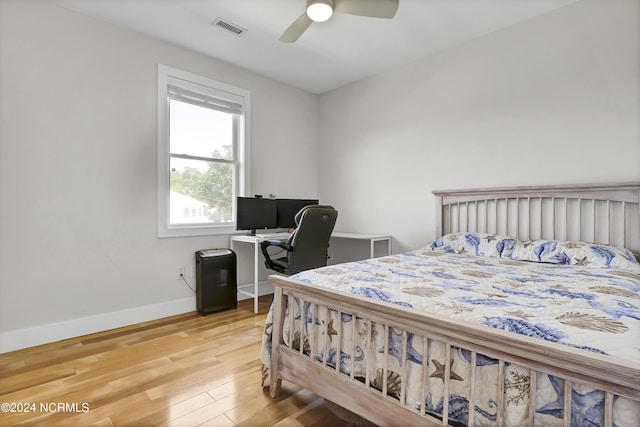 bedroom featuring ceiling fan and wood-type flooring