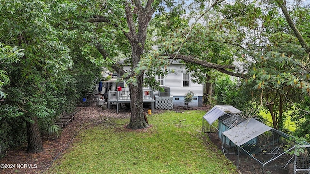 view of yard featuring a wooden deck