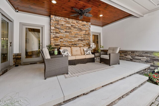 view of patio / terrace featuring ceiling fan and an outdoor hangout area