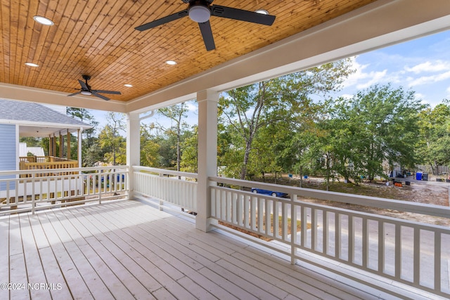 wooden terrace with ceiling fan