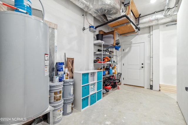 basement featuring gas water heater