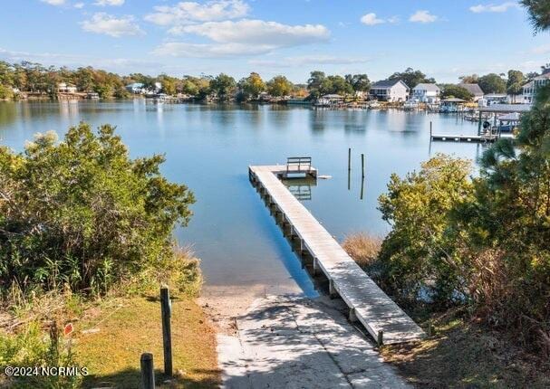 dock area with a water view