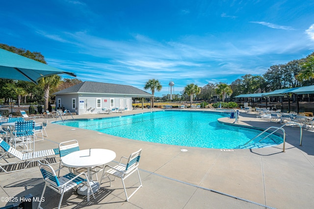 view of swimming pool featuring a patio area