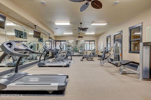 gym with ceiling fan