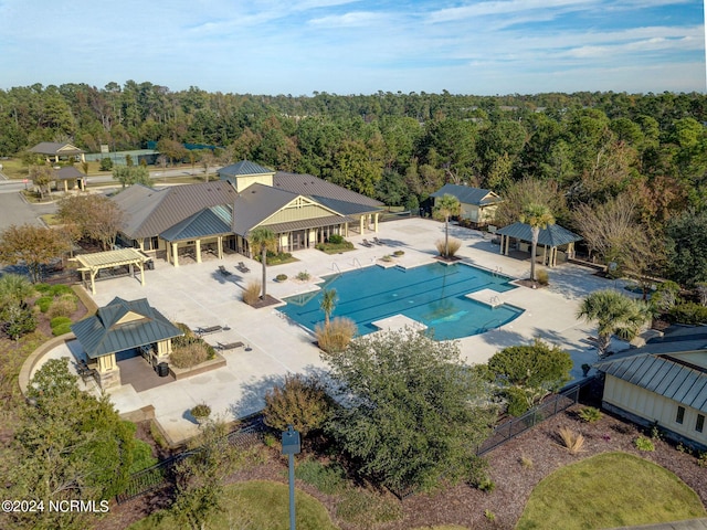 view of swimming pool featuring a gazebo