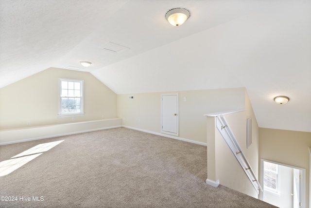 additional living space featuring light carpet and lofted ceiling