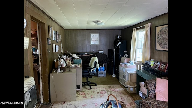 office with wood walls and heating unit