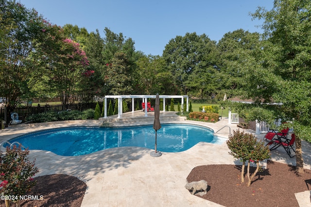 view of pool with a pergola and a patio