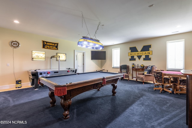 recreation room featuring billiards and carpet flooring