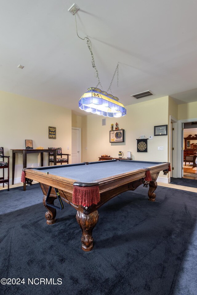 game room featuring billiards and carpet