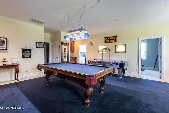 playroom with pool table and carpet floors