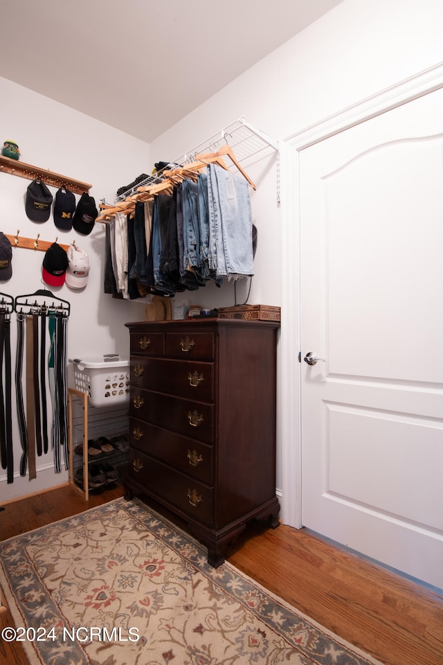 walk in closet featuring wood-type flooring