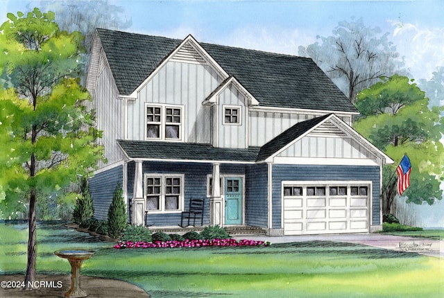 view of front of property with a garage, driveway, and board and batten siding