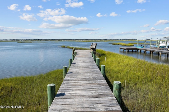 view of dock featuring a water view