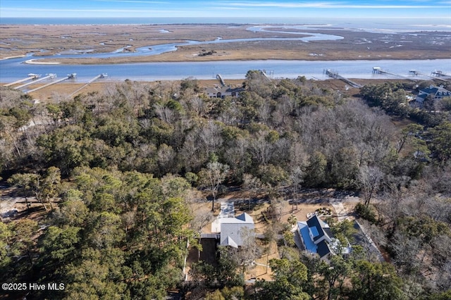 aerial view with a water view