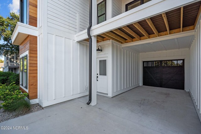 exterior space with a garage