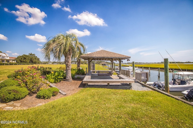6404 Westport Dr, Wilmington, NC 28409 - dock area featuring a gazebo, a lawn, and a water view