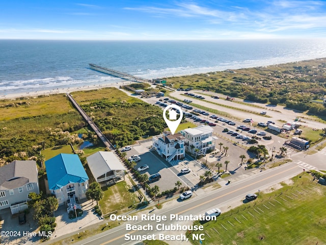 bird's eye view with a water view and a view of the beach