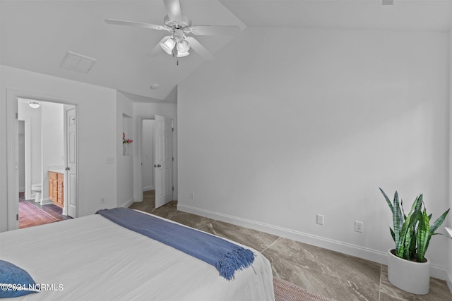 bedroom featuring vaulted ceiling and ceiling fan