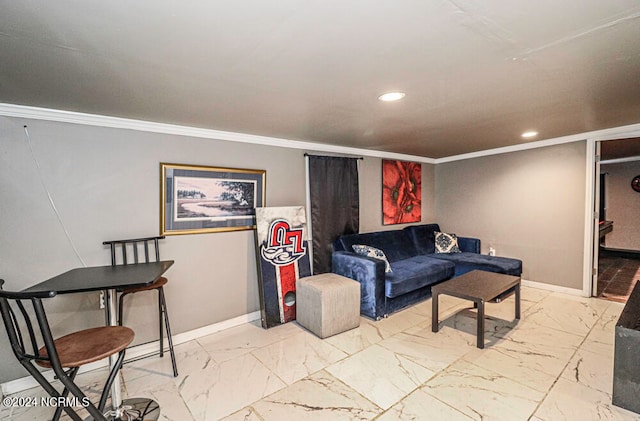 living room featuring ornamental molding