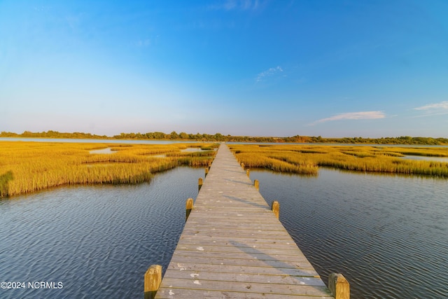 view of dock featuring a water view