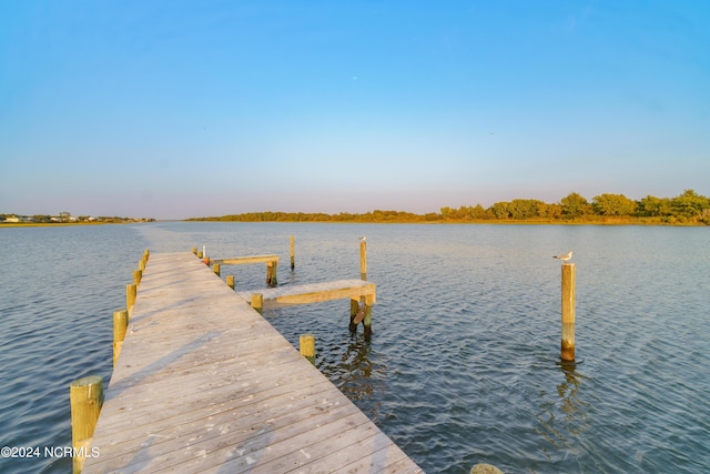 view of dock featuring a water view