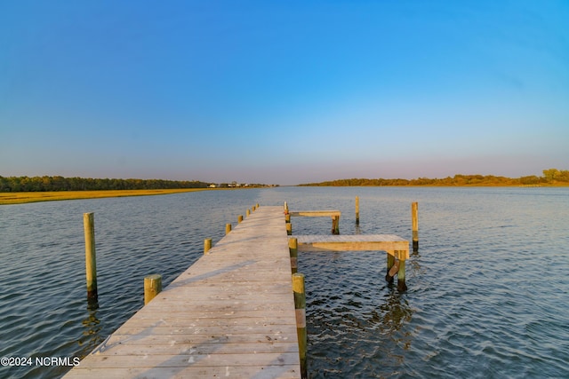 view of dock featuring a water view