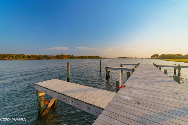 view of dock featuring a water view