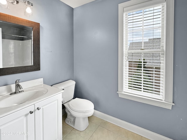 bathroom featuring vanity, toilet, and tile patterned floors