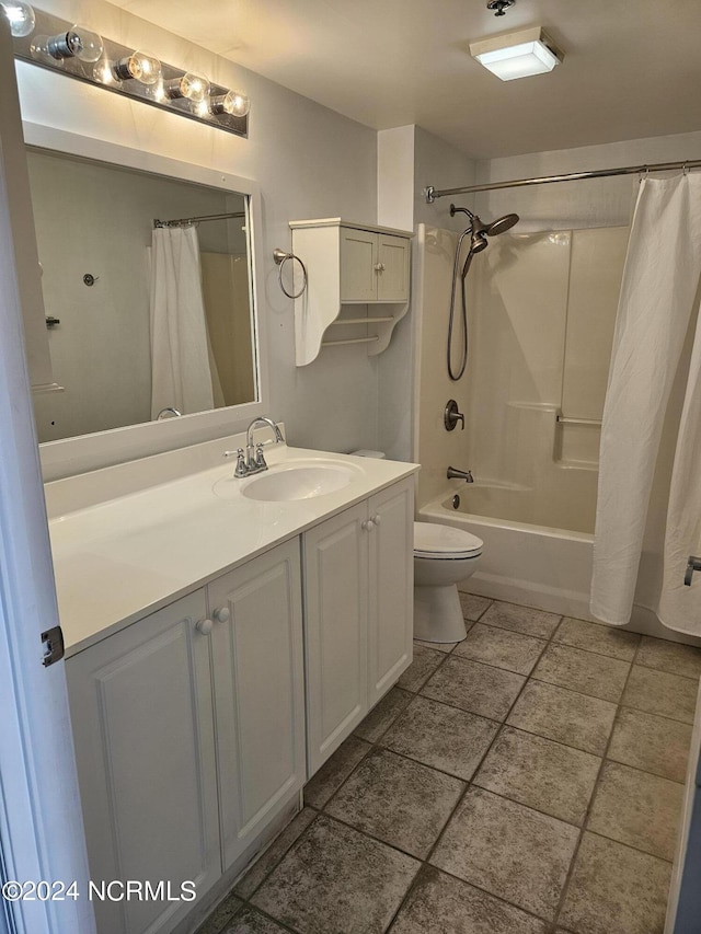 full bathroom with toilet, shower / bath combo, and vanity