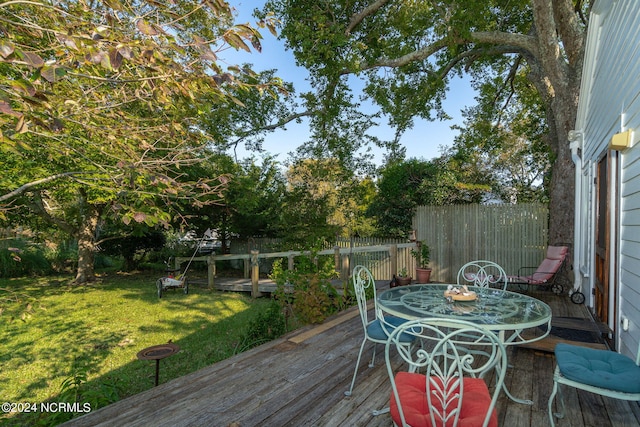 wooden deck with a lawn