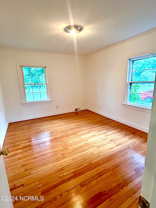 spare room featuring light hardwood / wood-style flooring