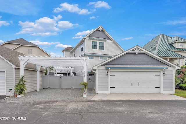 view of front of home with a pergola